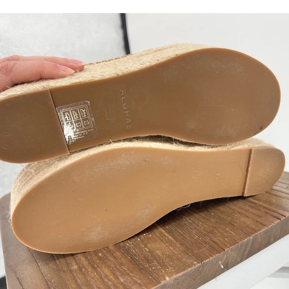 Alohas Vegas Camel Leather Platform Espadrille Sandals Brown Wedge Spain US 10